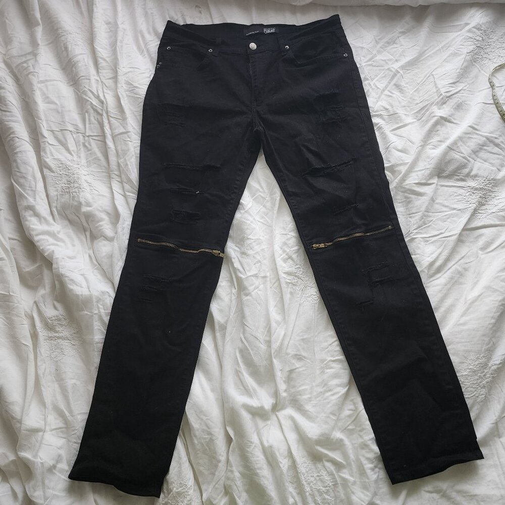 Rustic Dime Ragged Zipper Black Jeans Size 32